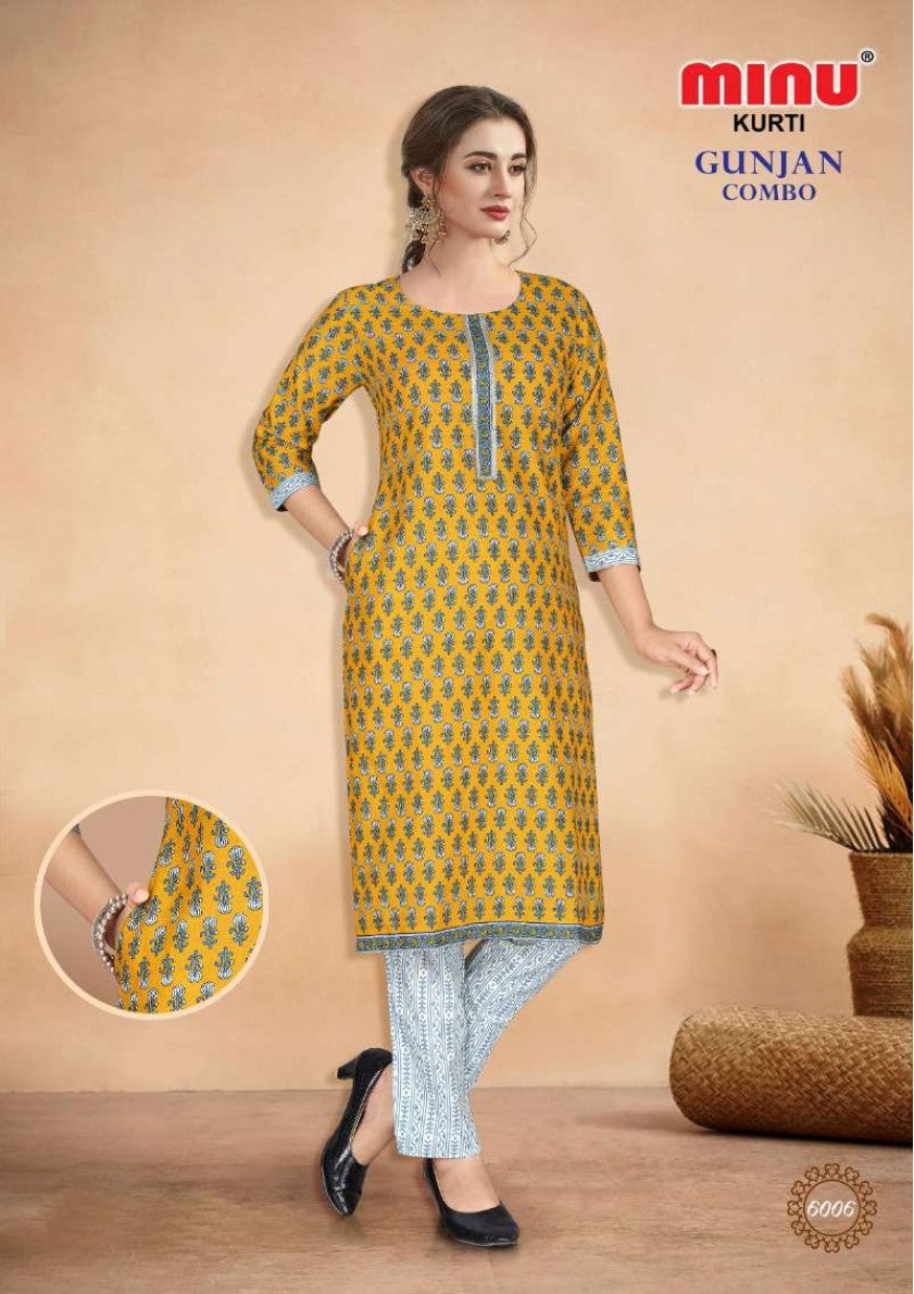yellow printed cotton kurtis for women and girls 