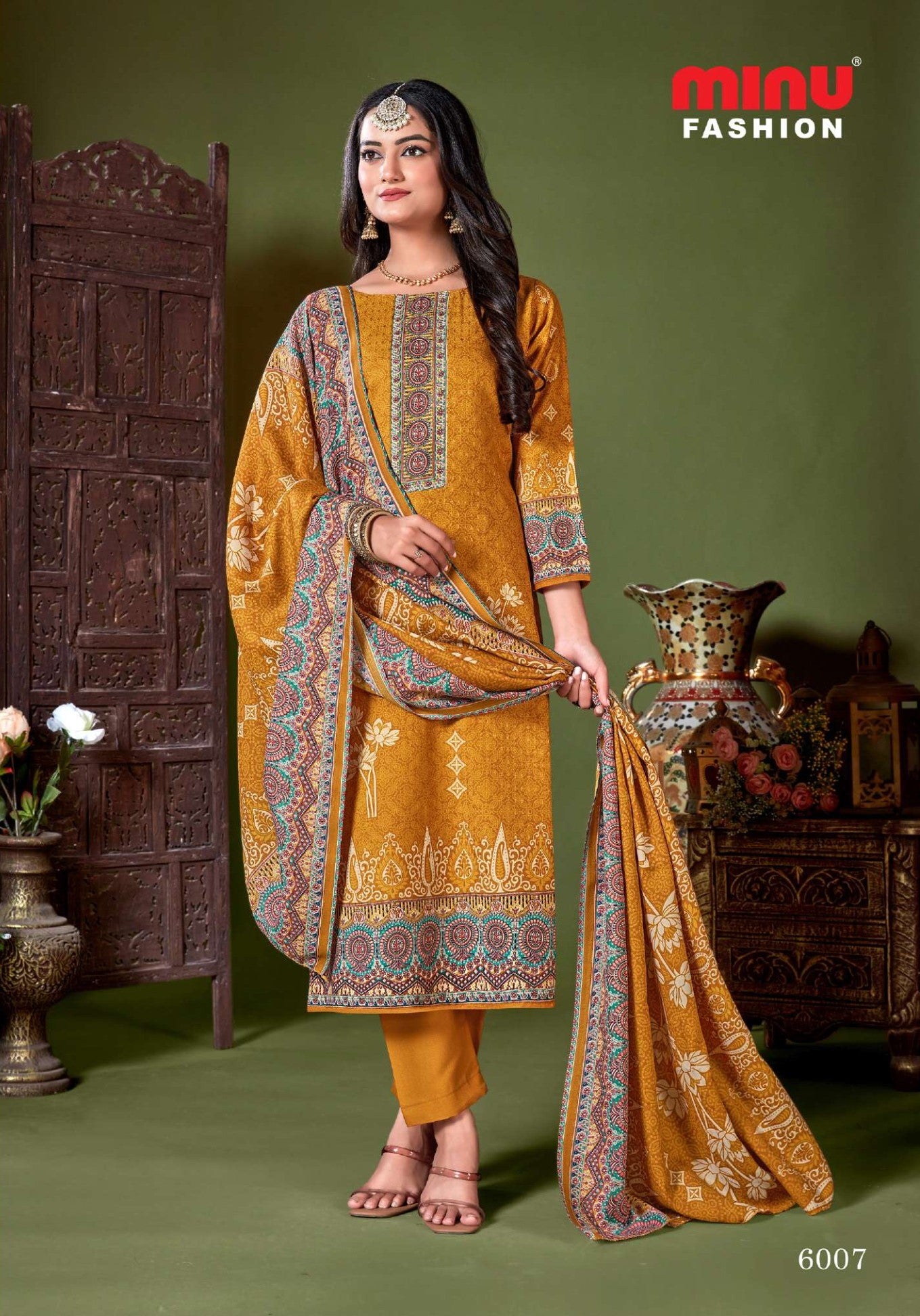 yellow winter unstitched cotton salwar suit with dupatta