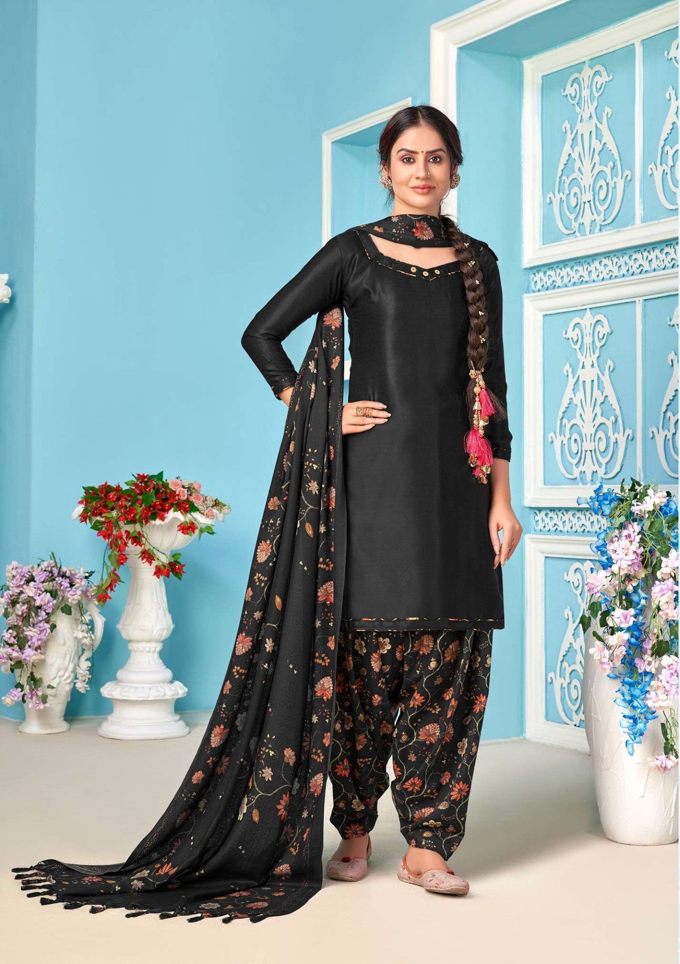 black printed wholesale winter salwar suit wearing woman 