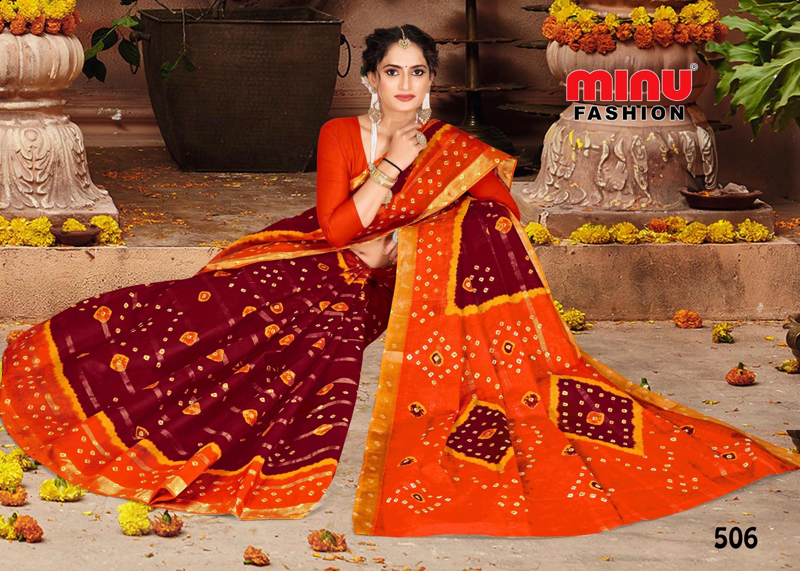 Red printed saree from online saree wholesalers