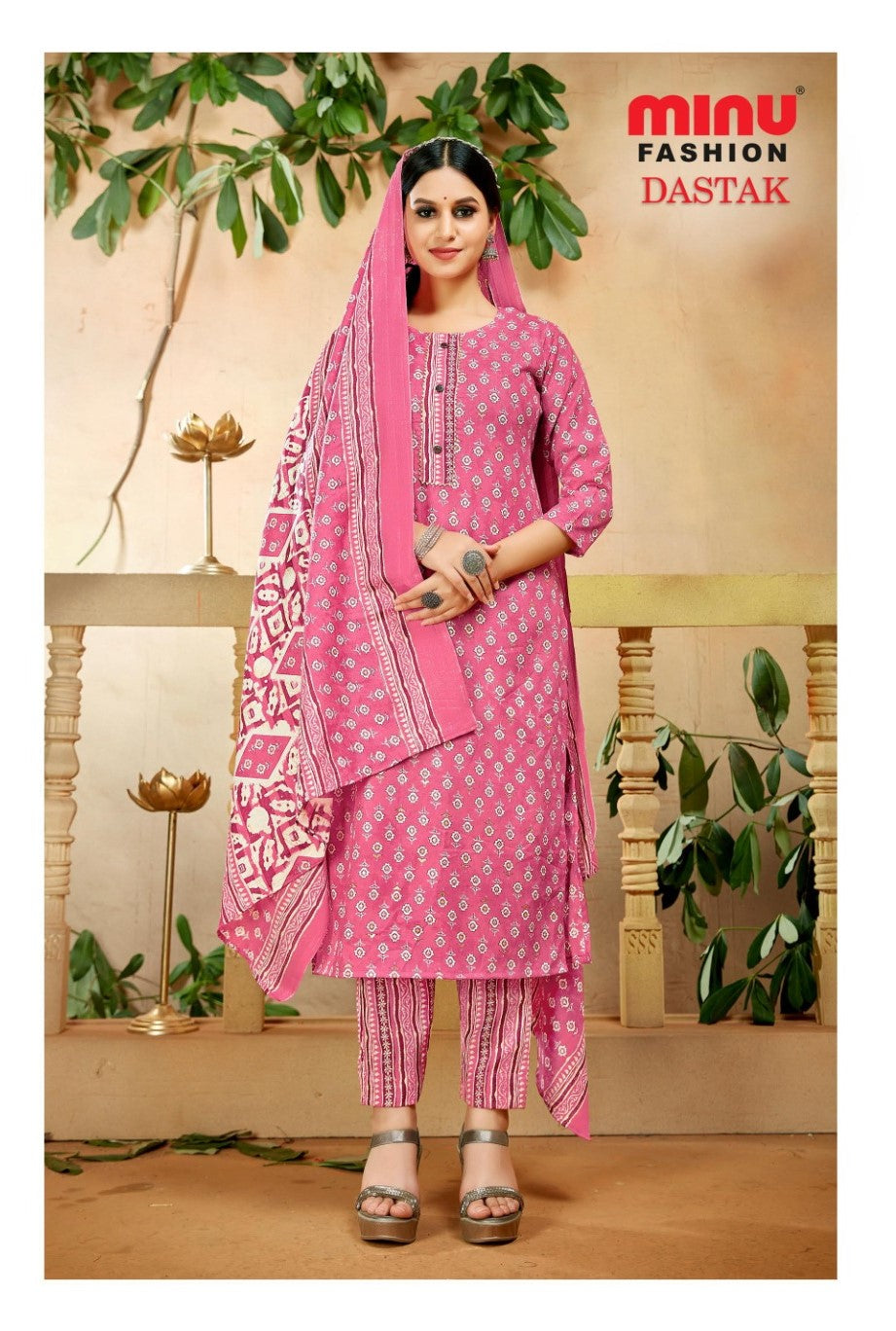 Pink color printed fully stitched salwar suits wholesale
