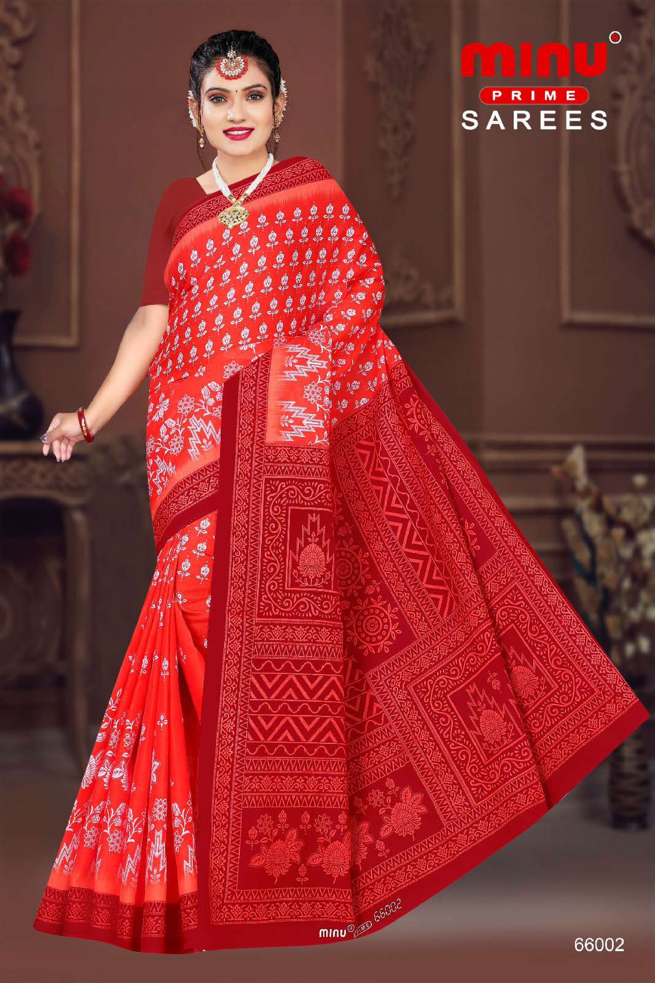 red printed pure cotton sarees wholesale online