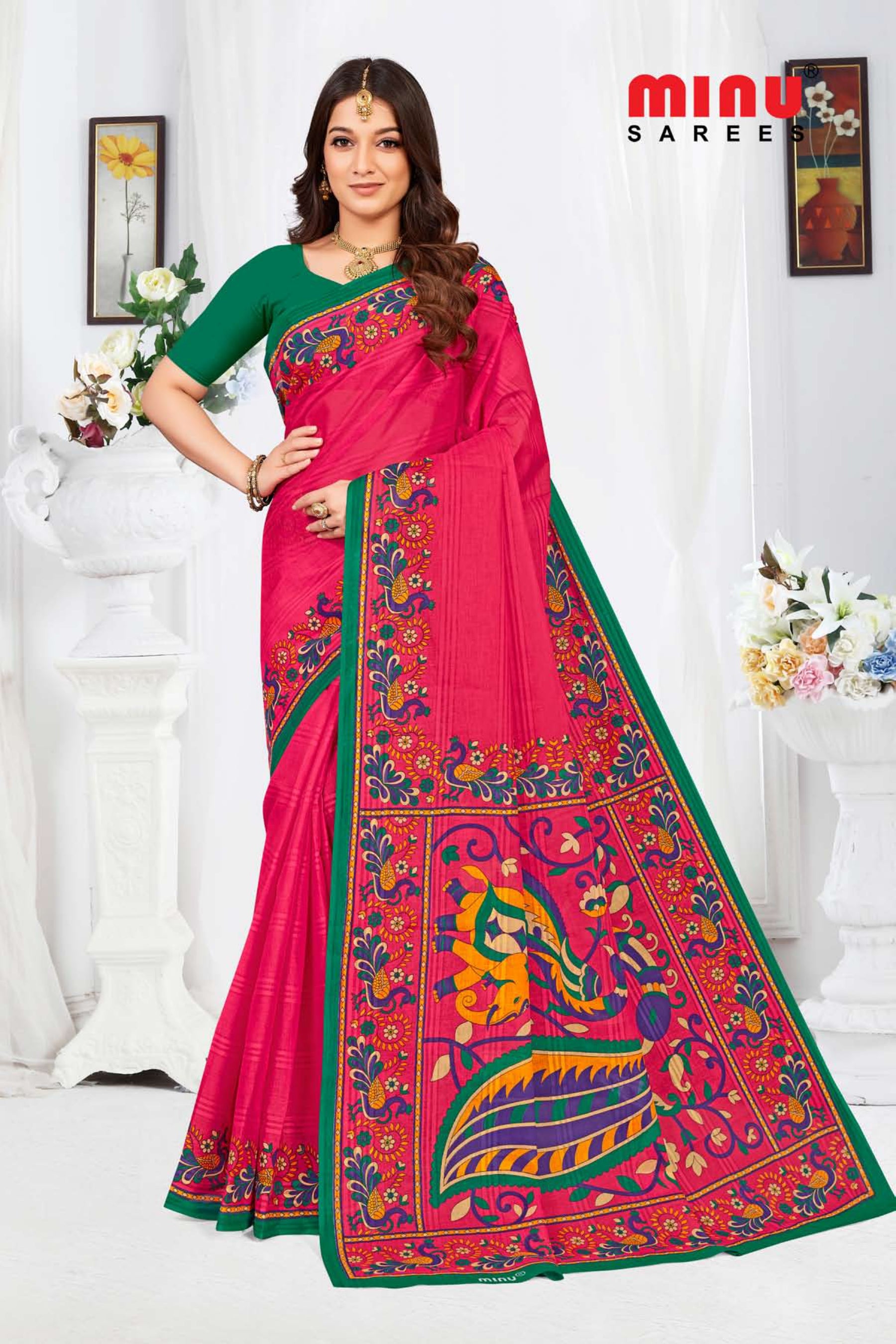 wholesale printed saree wearing woman online image 