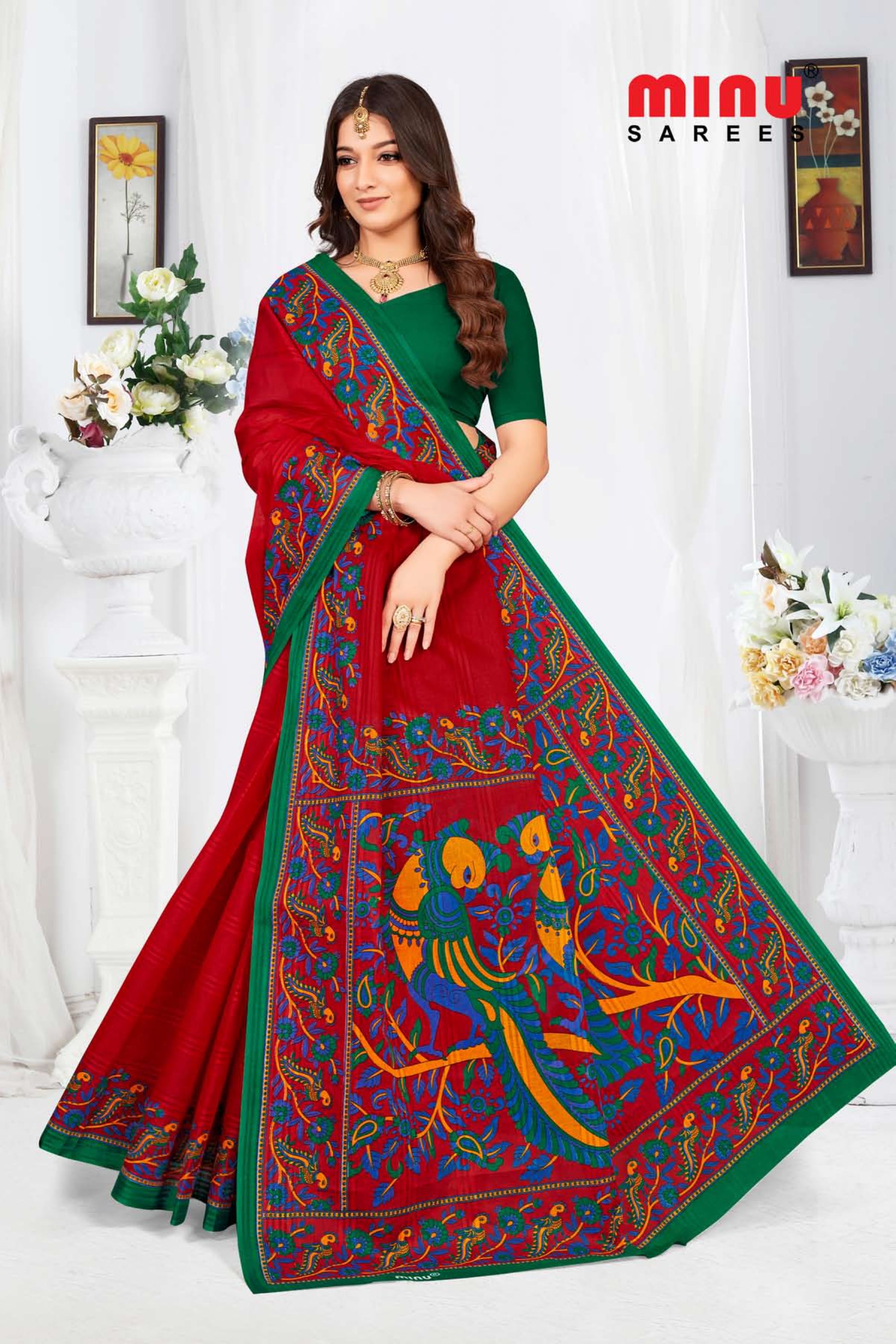 wholesale cotton printed saree wearing woman