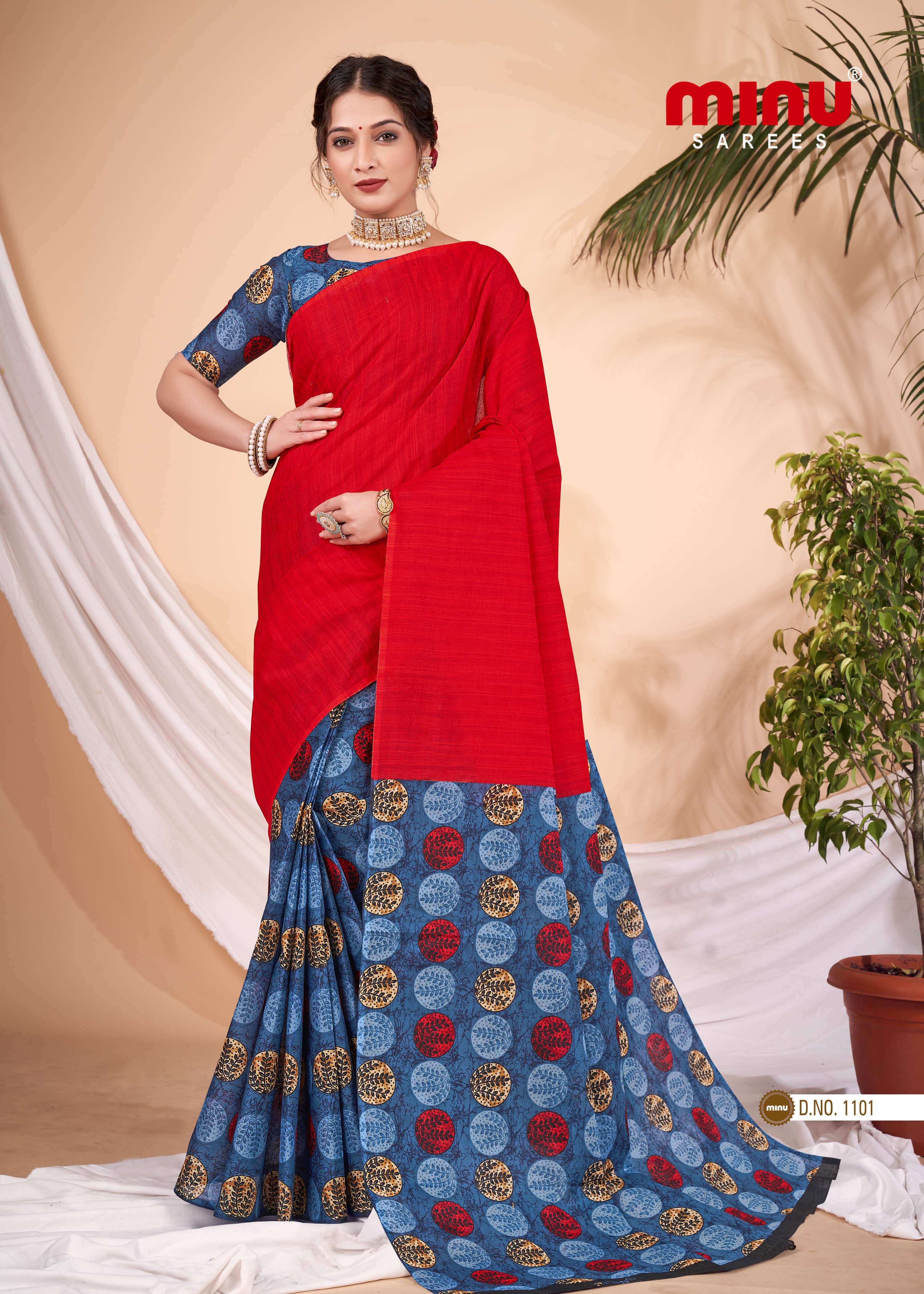 Red printed saree for wholesalers online 