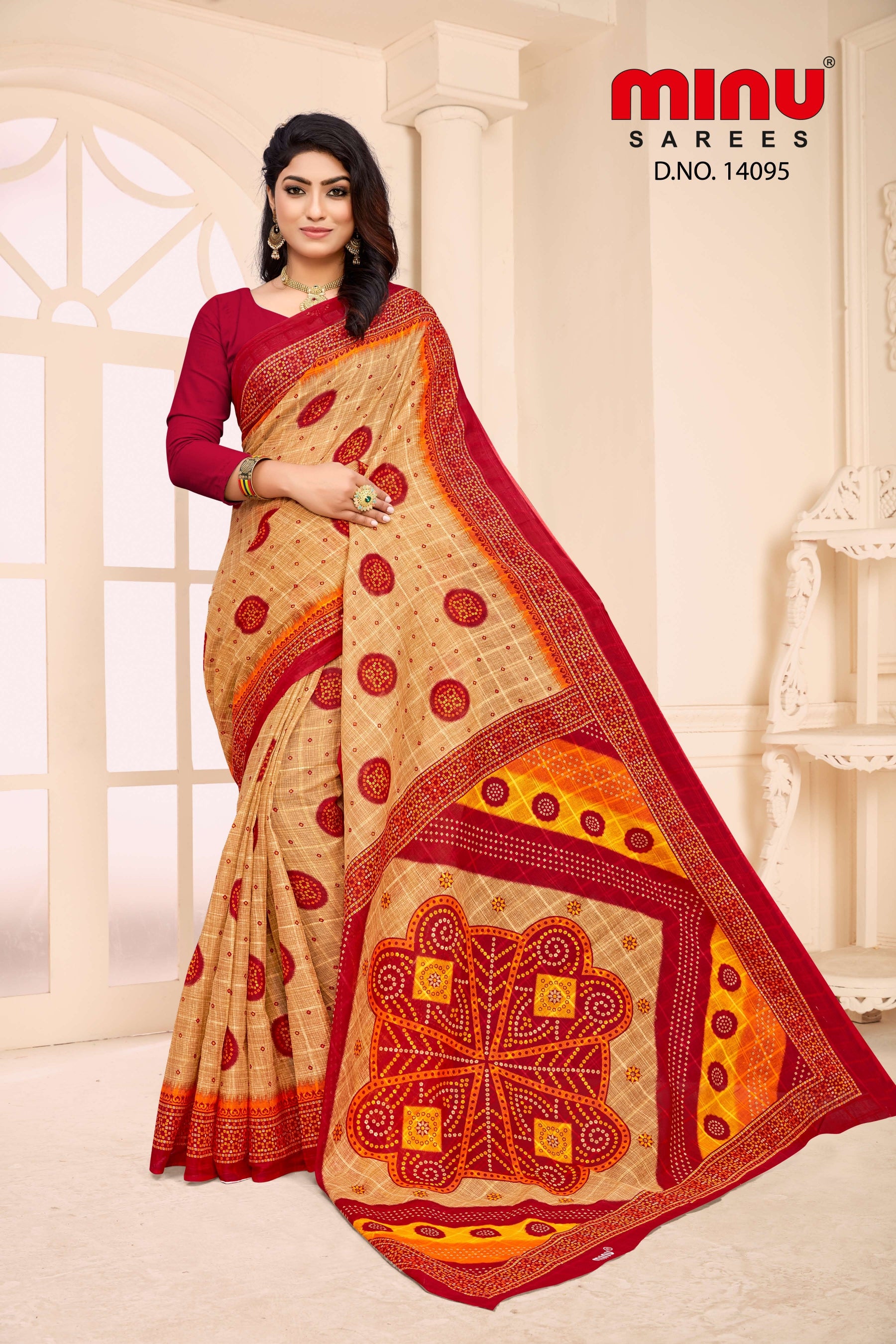 Woman wearing most fashionable printed saree at best prices