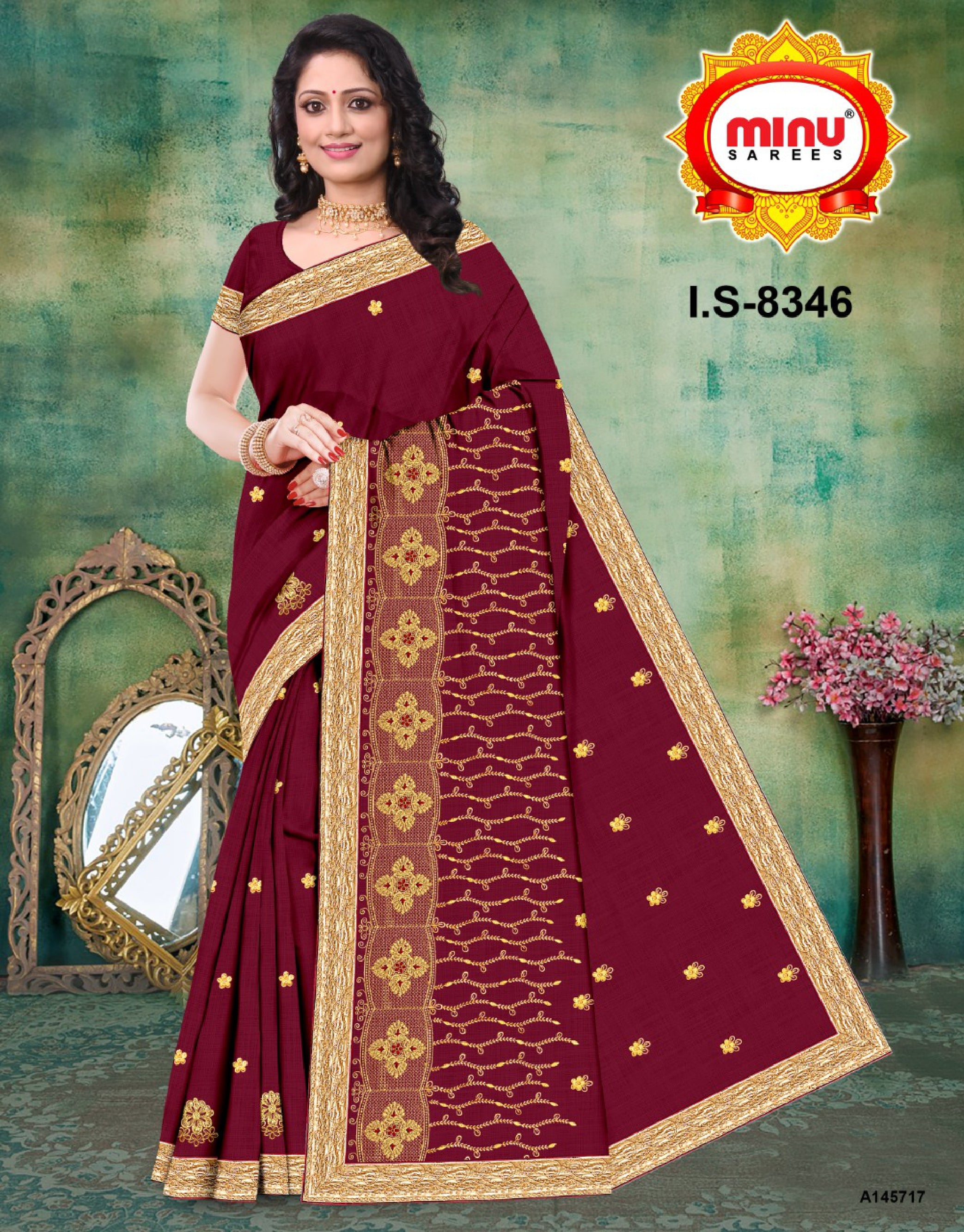 Latest fashionable printed saree wearing woman image