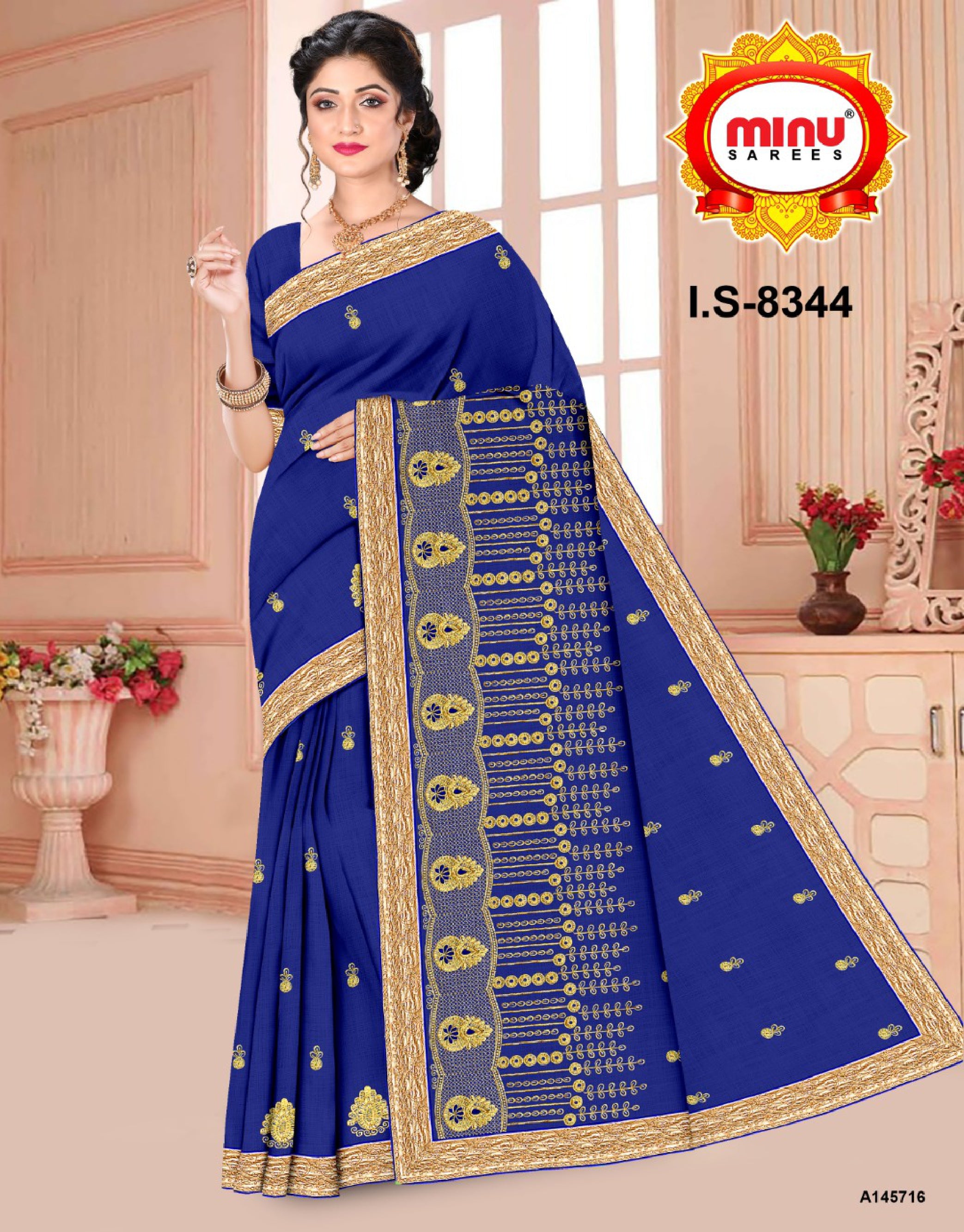 Woman wearing designer printed saree wholesale online