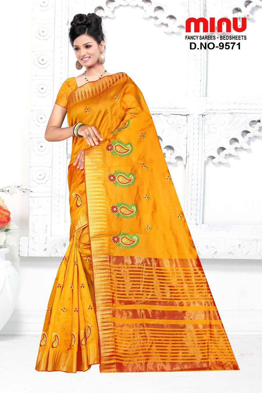 yellow color fancy saree for wholesale