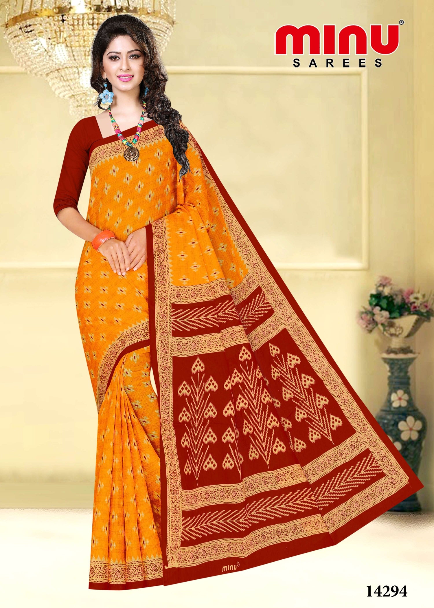 orange printed saree whole sale at best price