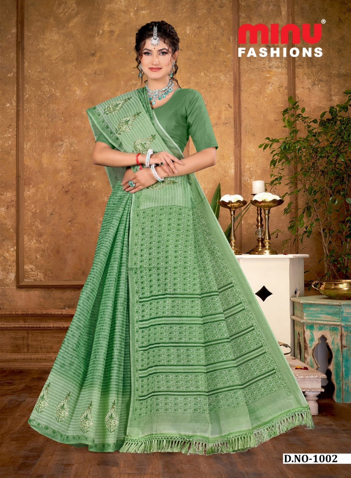 Embroidered Cotton Saree Harsha (Special Rate) - 10 Pcs Set