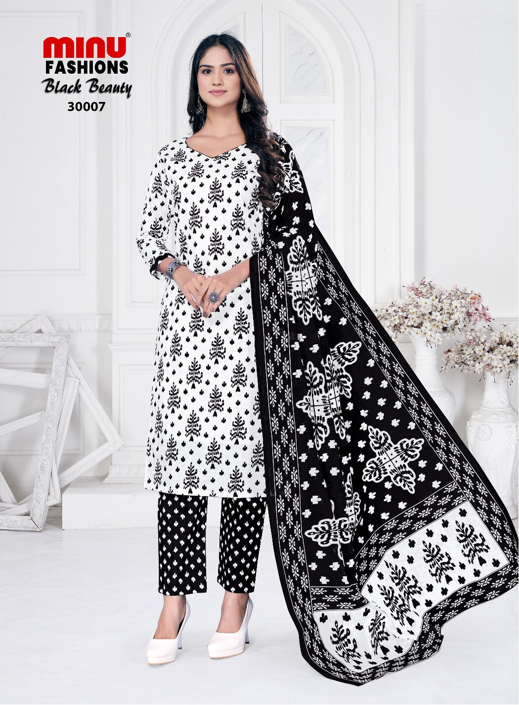 Printed Cotton Unstitched Salwar Suit Black Beauty (Special Rate) - 10 Pcs Set