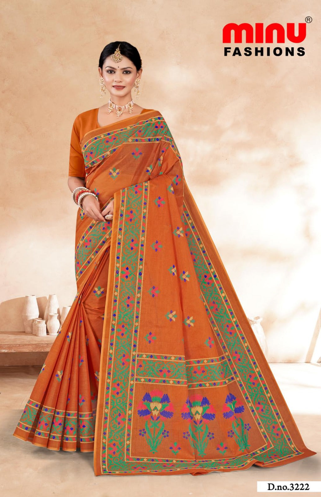 Printed Cotton Saree Dream City - 10 Pcs Set