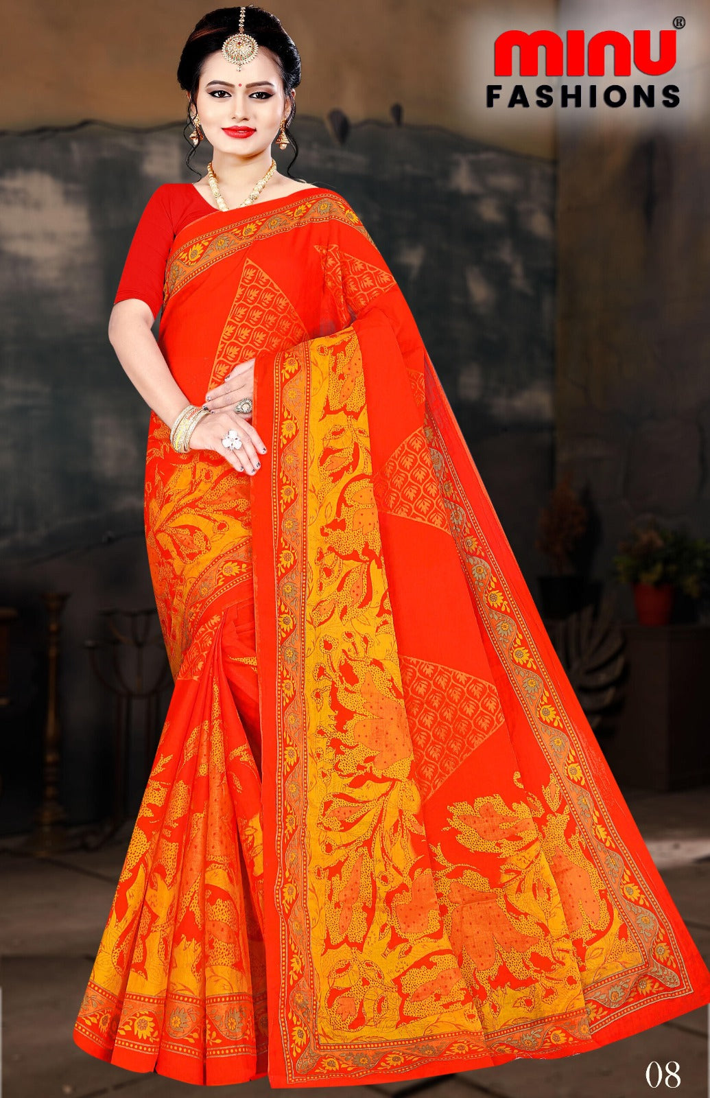 Printed Cotton Saree Nargis (Vol-4) - 10 Pcs Set