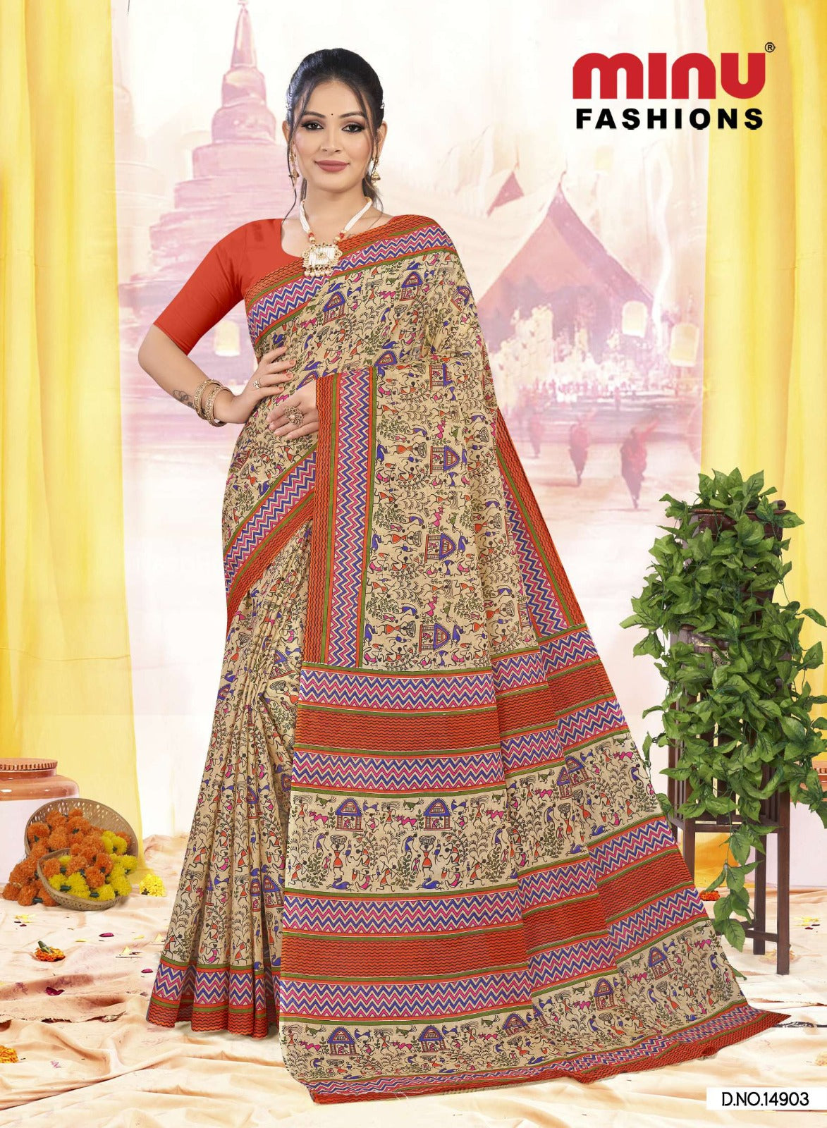 Printed Cotton Saree Rajanya Block (Vol-3) - 10 Pcs Set