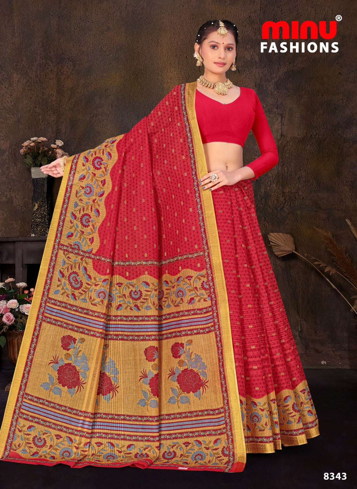 Printed Cotton Saree Sada Bahar - 10 Pcs Set