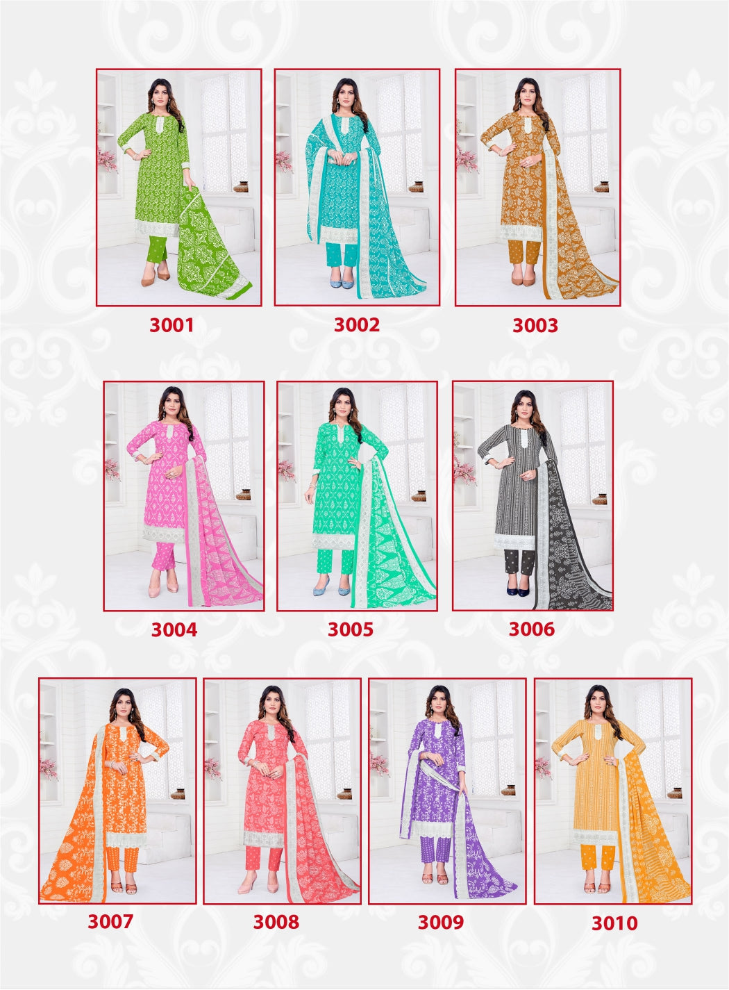Printed Cotton Stitched Salwar Suit Super Cool - 10 Pcs Set
