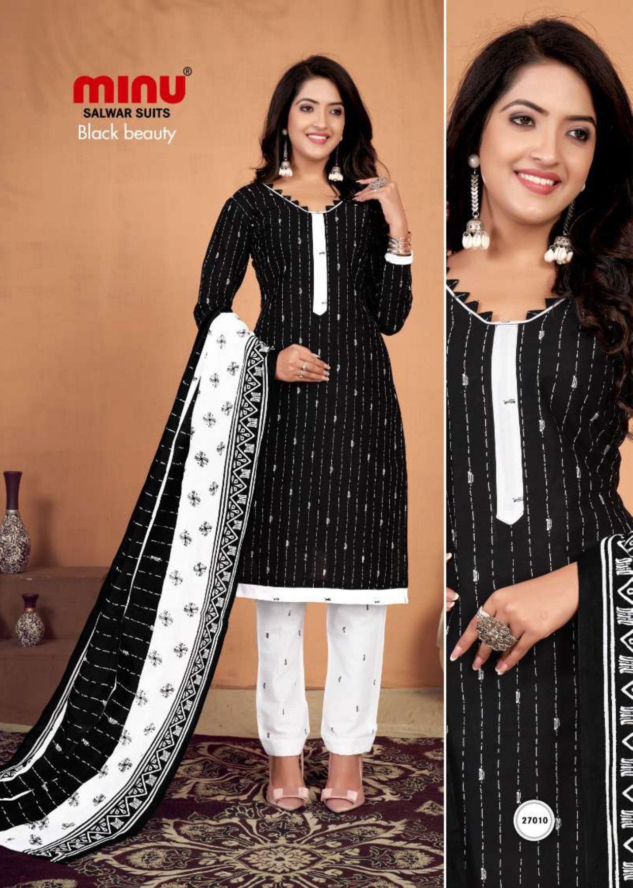 Woman wearing printed salwar suit online image