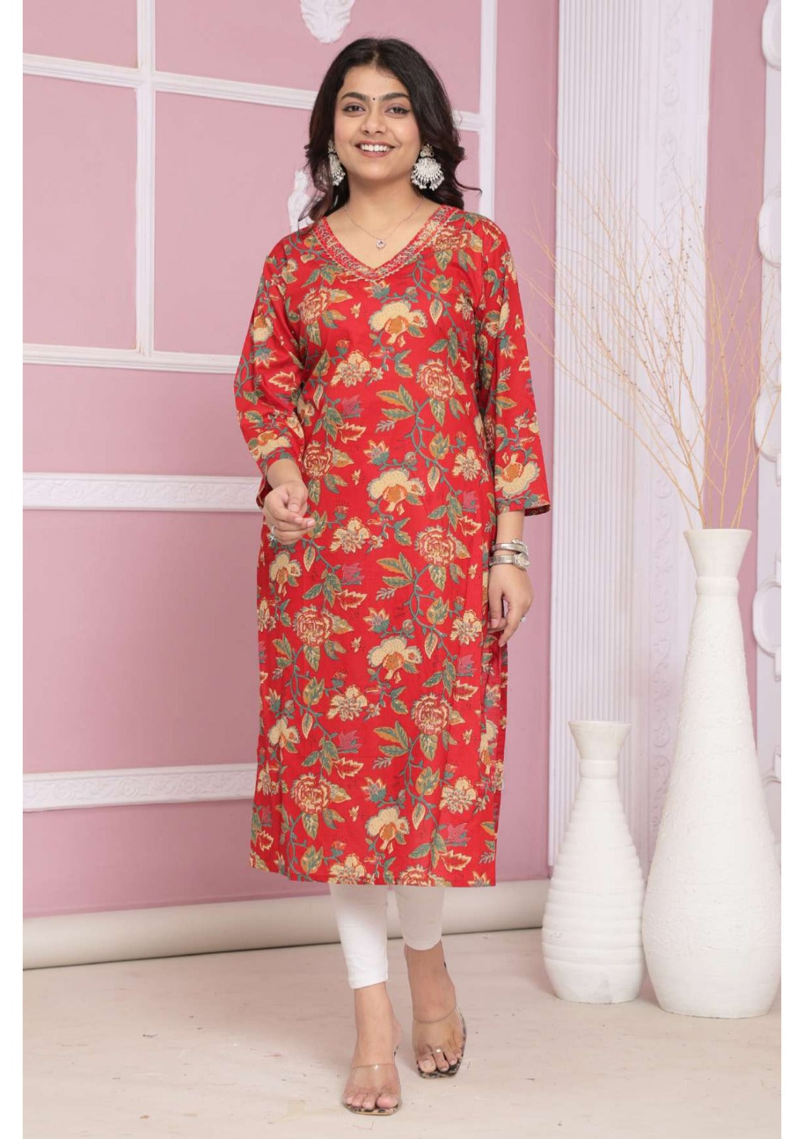Printed Cotton Long Kurti Aditi (Vol-5) - 8 Pcs Set