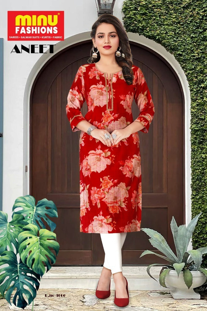 Printed Vatican Silk Long Kurti Aneet - 6 Pcs Set