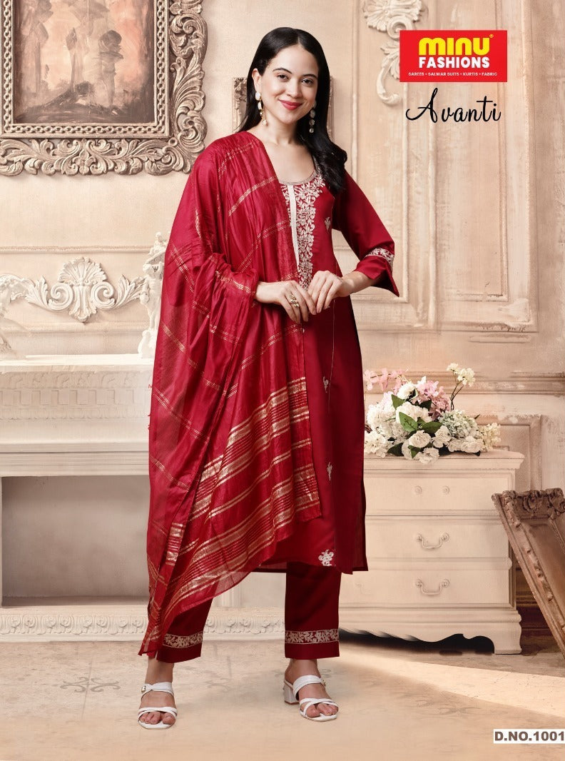 3 Piece Roman Silk Long Kurti Set Avanti Combo - 3 Pcs Set