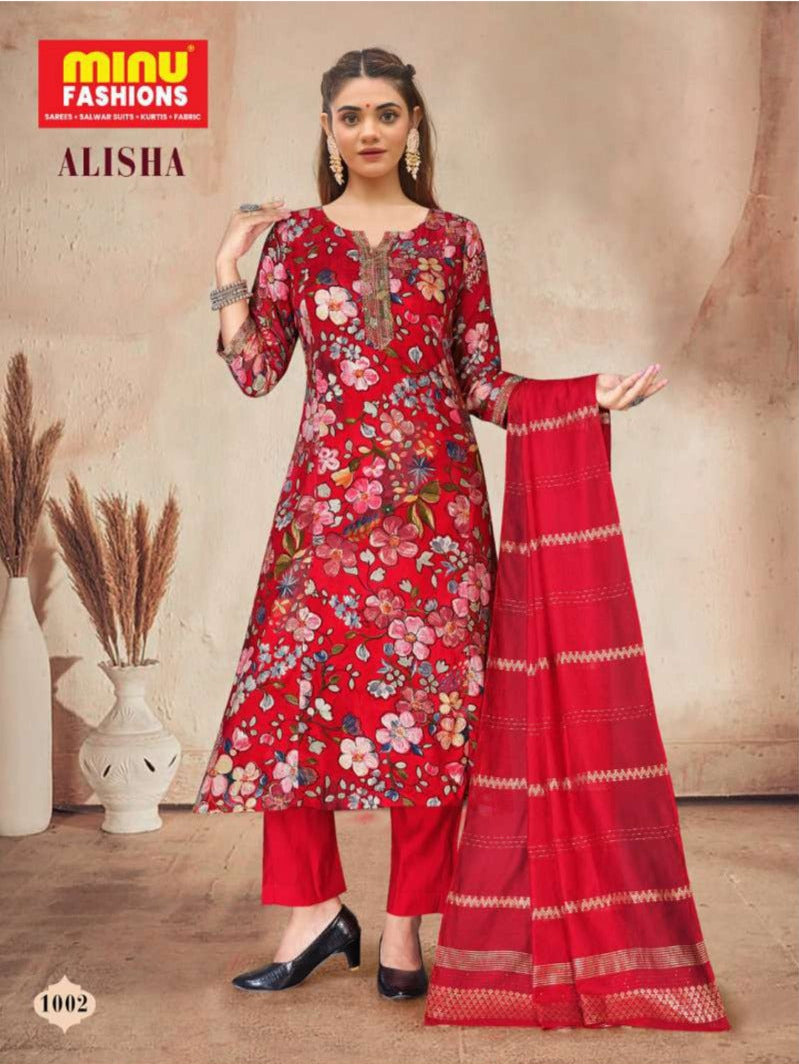3 Piece Rayon Long Kurti Set Alisha - 4 Pcs Set