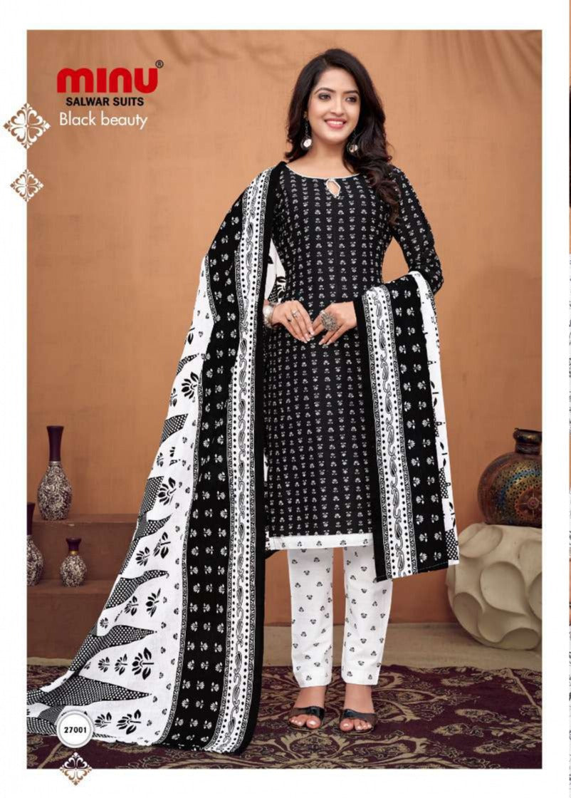 Printed Cotton Stitched Salwar Suit Black Beauty - 10 Pcs Set