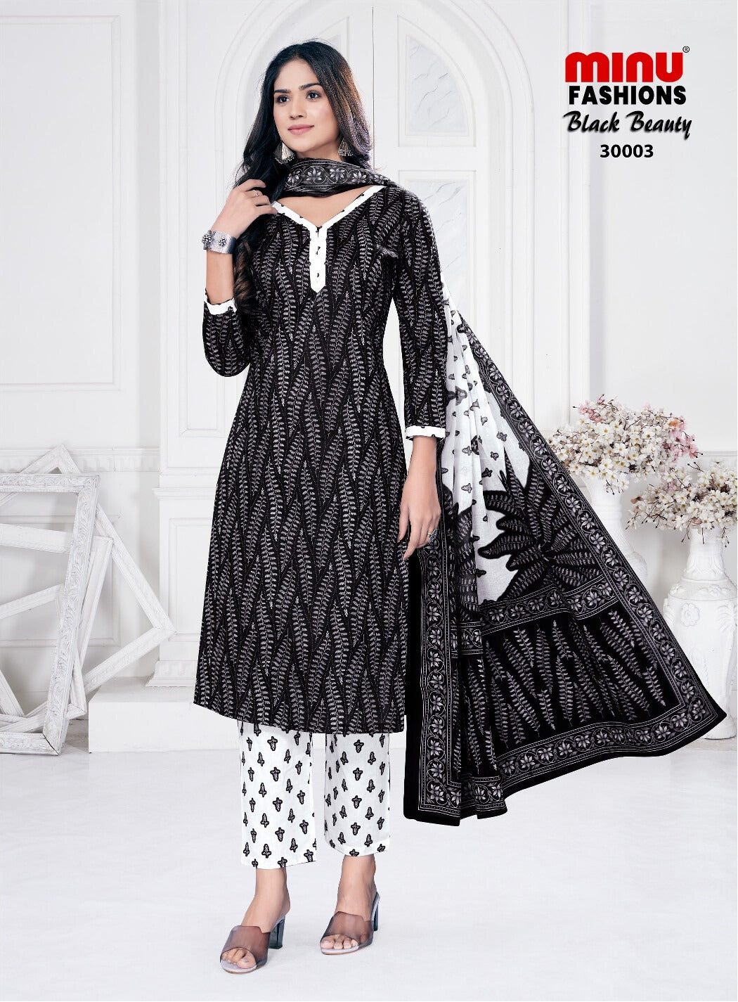 Printed Cotton Unstitched Salwar Suit Black Beauty (Special Rate) - 10 Pcs Set