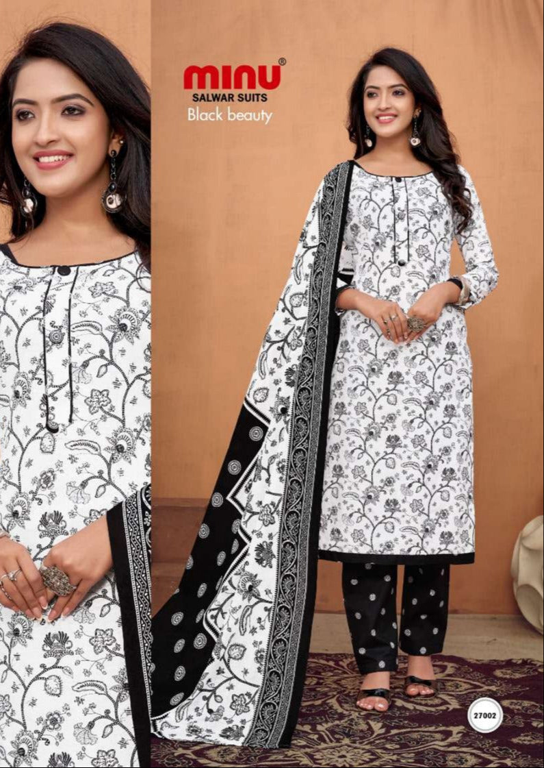 Printed Cotton Stitched Salwar Suit Black Beauty - 10 Pcs Set