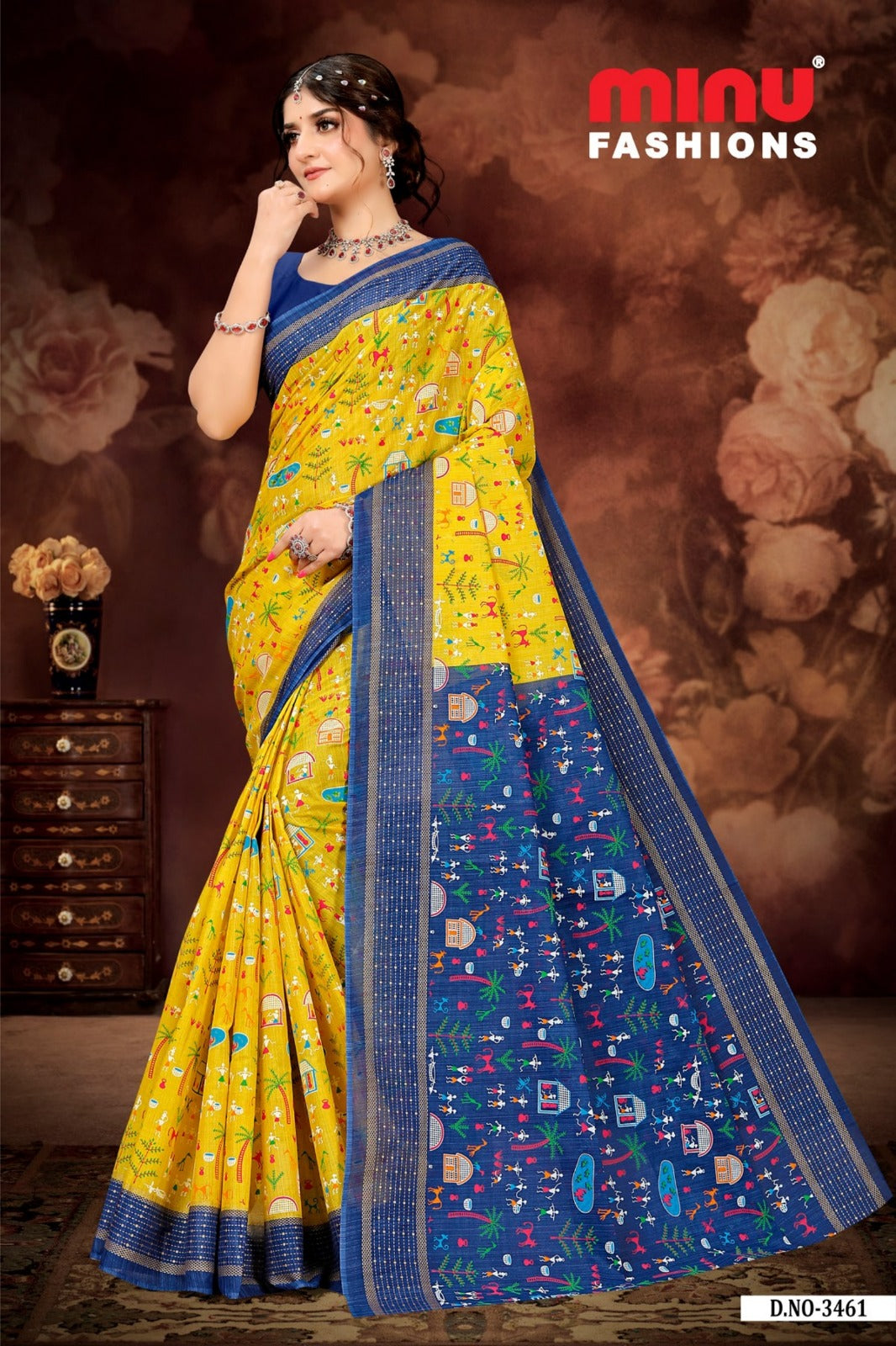 Malai Cotton Saree Boutique Special Gold - 8 Pcs Set