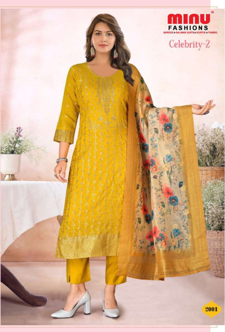 3 Piece Cotton Long Kurti Set Celebrity - 3 Pcs Set