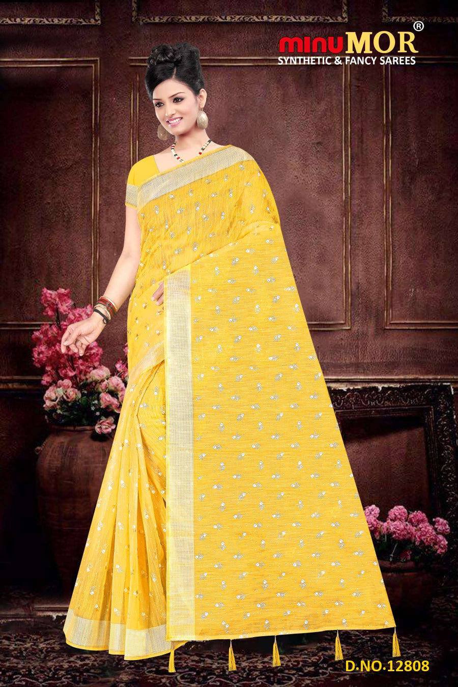 Fancy Saree Cherry Cotton (BP) - 6 Pcs Set