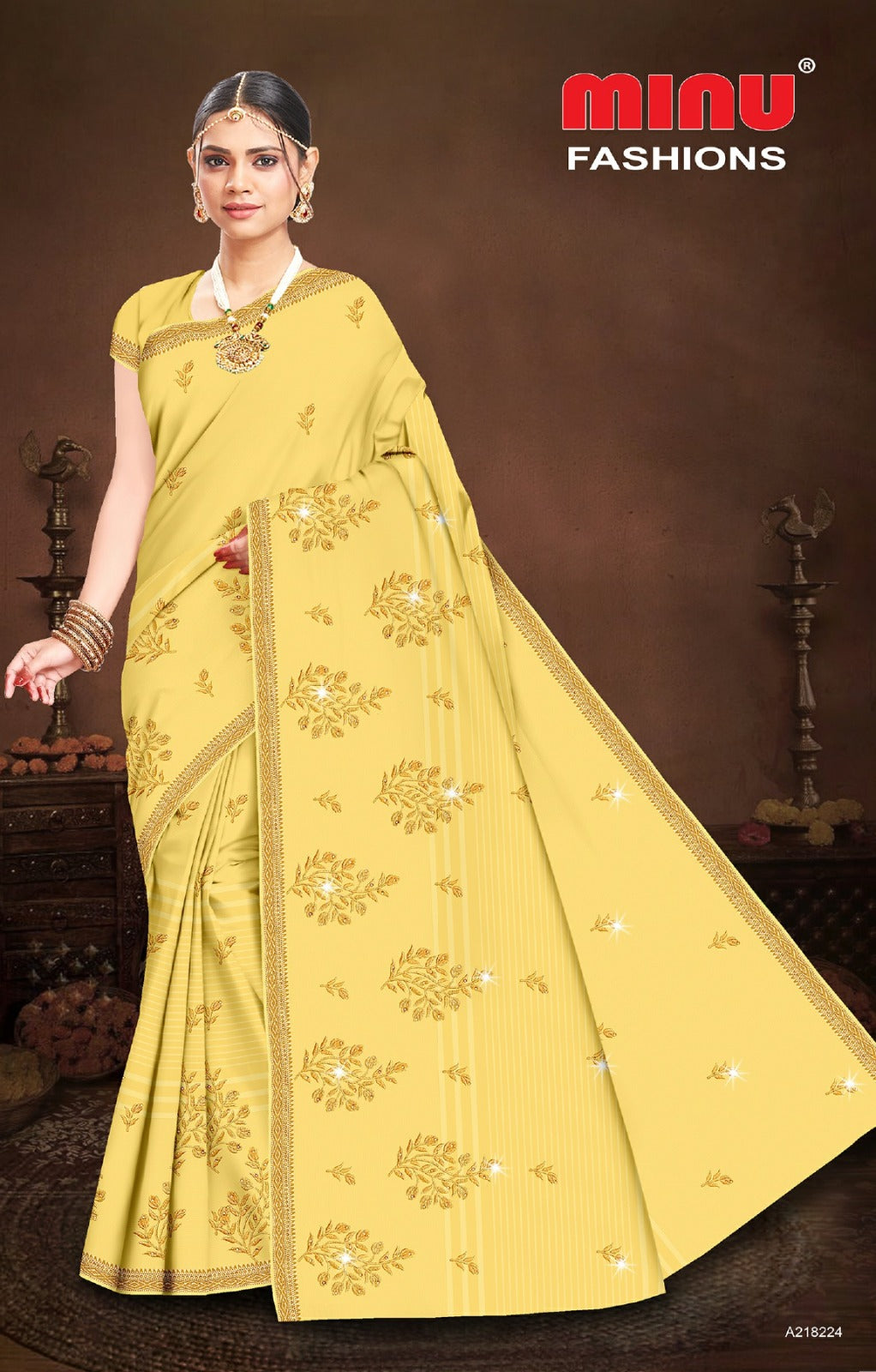 Embroidered Cotton Saree Chowmin (Special Rate) - 8 Pcs Set