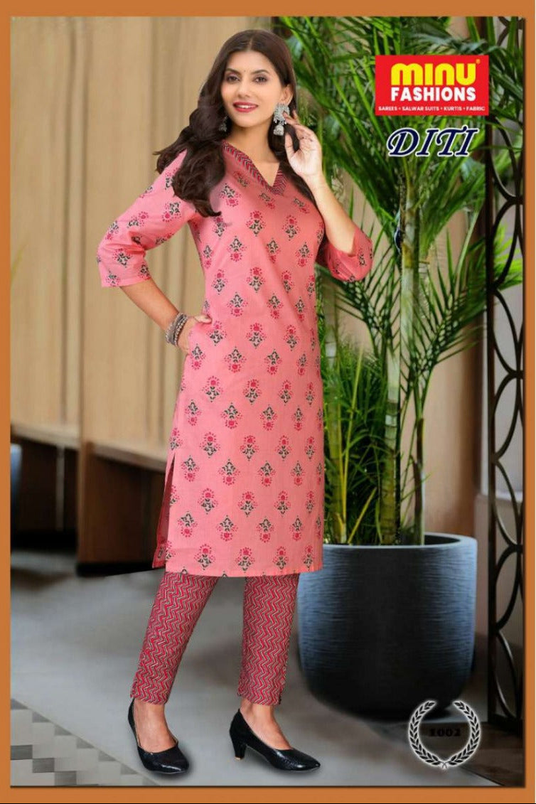2 Piece Cotton Kurti Set Diti Combo (Vol-2) - 6 Pcs Set