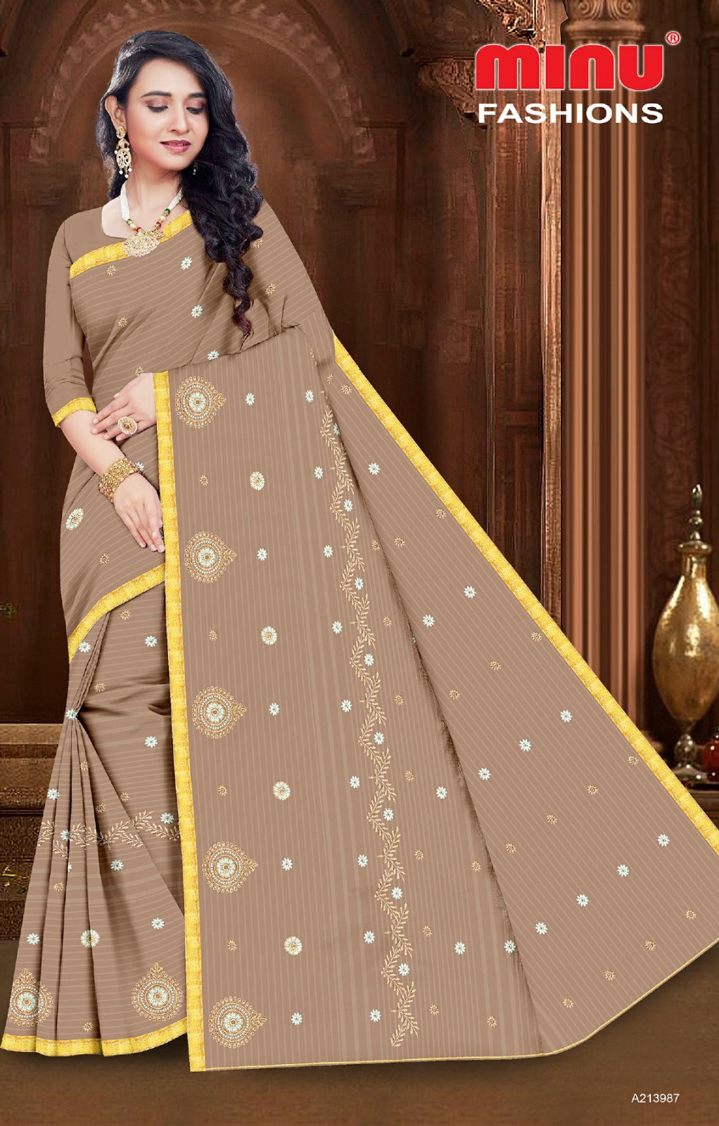 Embroidered Cotton Saree Elizabeth (Special Rate) - 8 Pcs Set