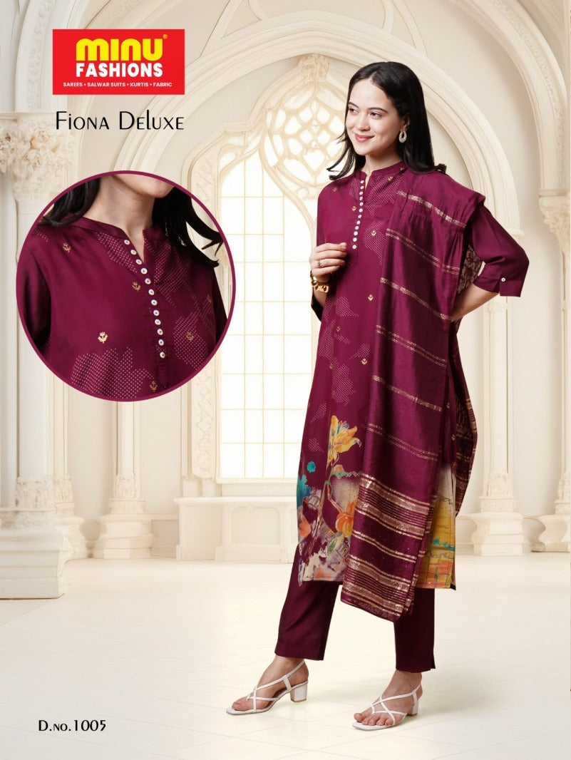 3 Piece Cotton Kurti Set Fiona Deluxe Combo - 6 Pcs Set