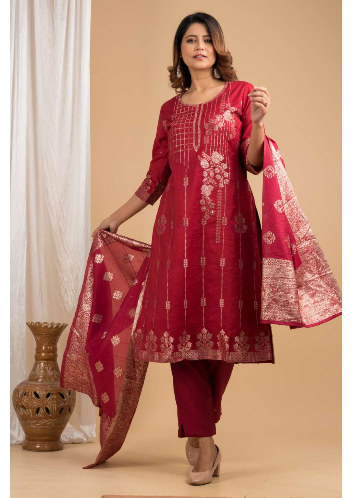 3 Piece Rayon Long Kurti Set Famous (Vol-3) - 3 Pcs Set