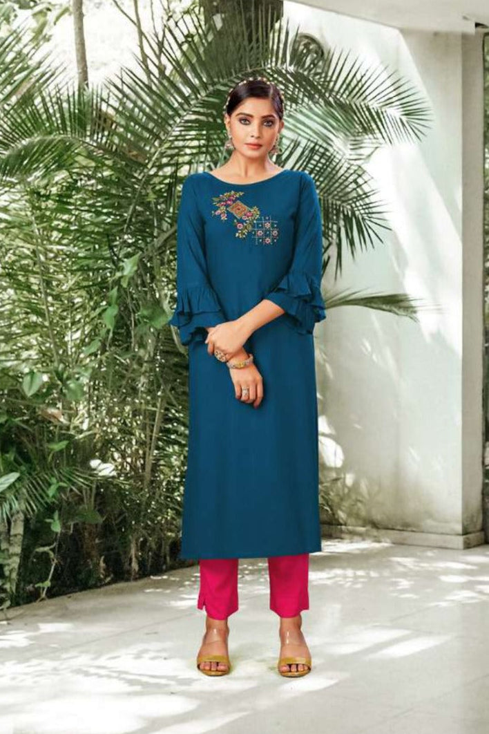 2 Piece Rayon Log Kurti Set Festival Combo (5 Pcs Set)
