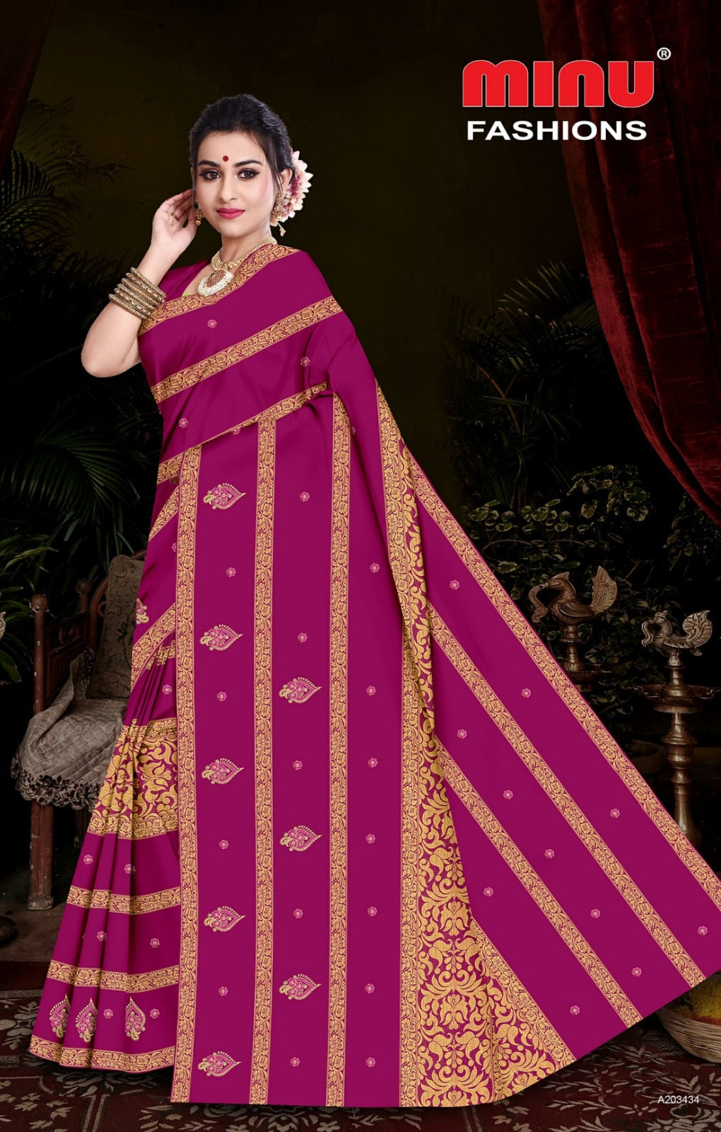 Embroidered Cotton Saree Free Hit (Special Rate) - 8 Pcs Set
