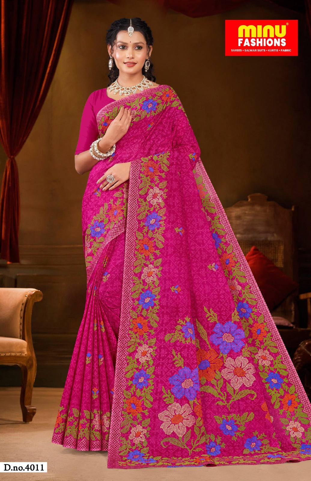 Malai Cotton Saree Gold Beauty - 08 Pcs Set