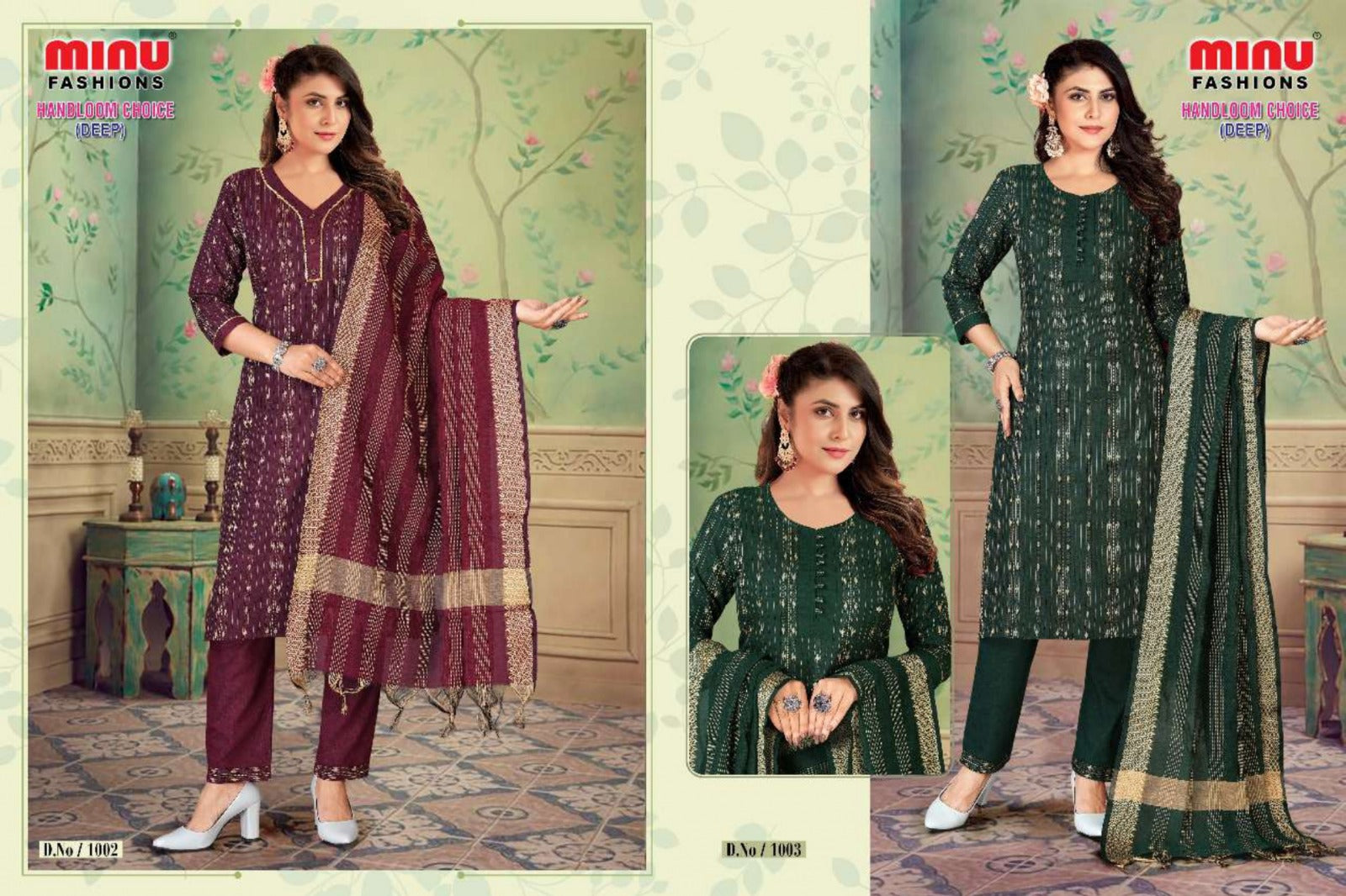 Printed Cotton Stitched Salwar Suit Handloom Choice (Deep) - 6 Pcs Set