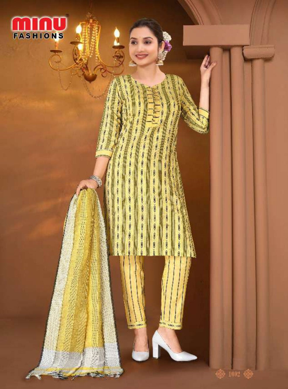 Printed Cotton Stitched Salwar Suit Handloom Choice Pestal - 6 Pcs Set