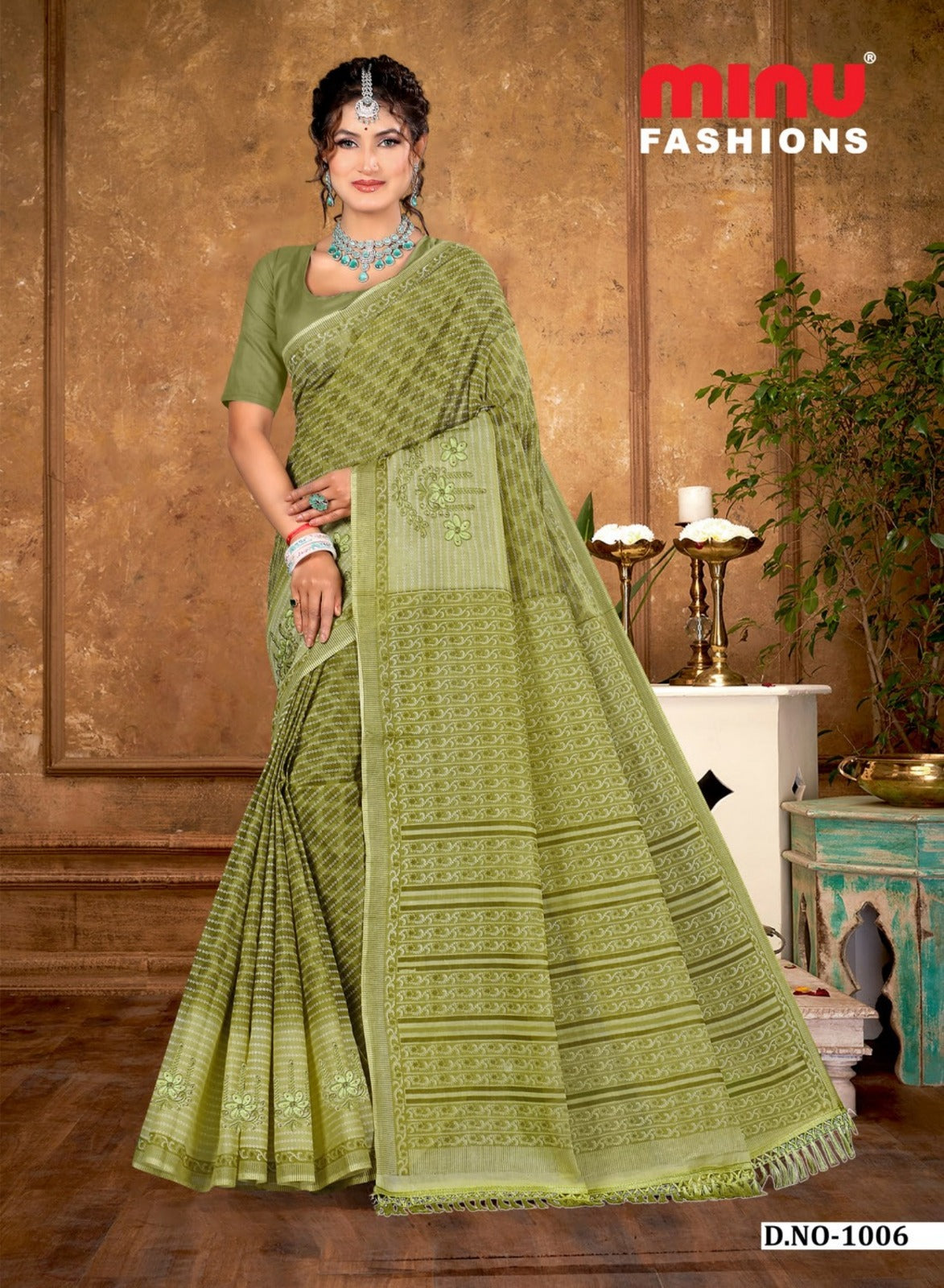 Embroidered Cotton Saree Harsha (Special Rate) - 10 Pcs Set