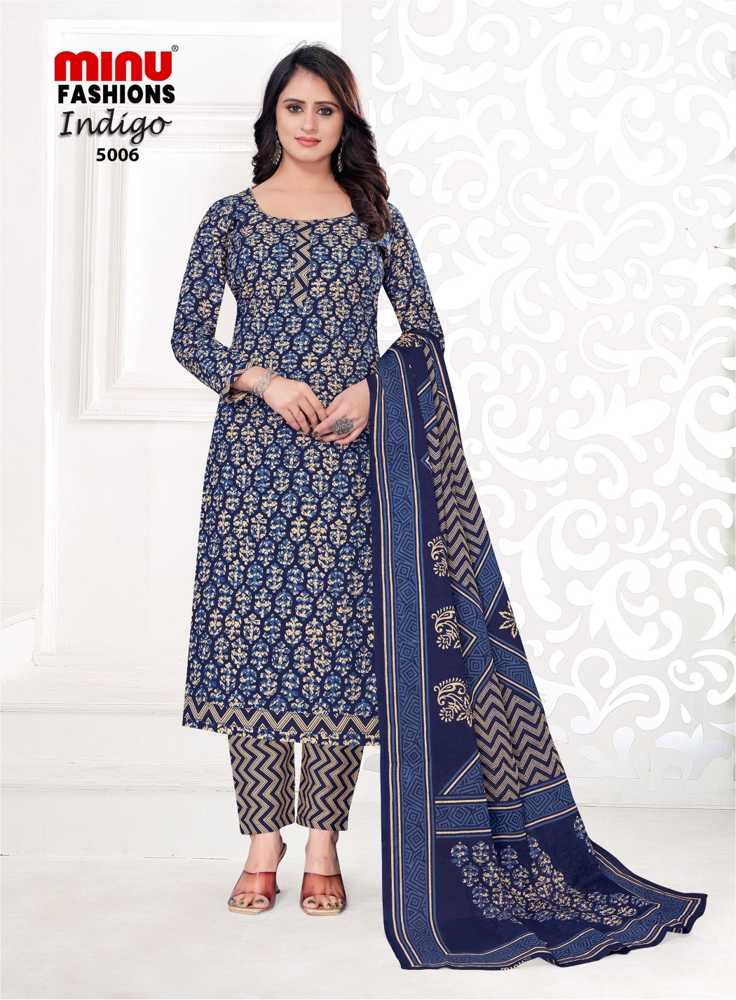 Printed Cotton Unstitched Salwar Suit Indigo Vol-5 (Special Rate) - 8 Pcs Set