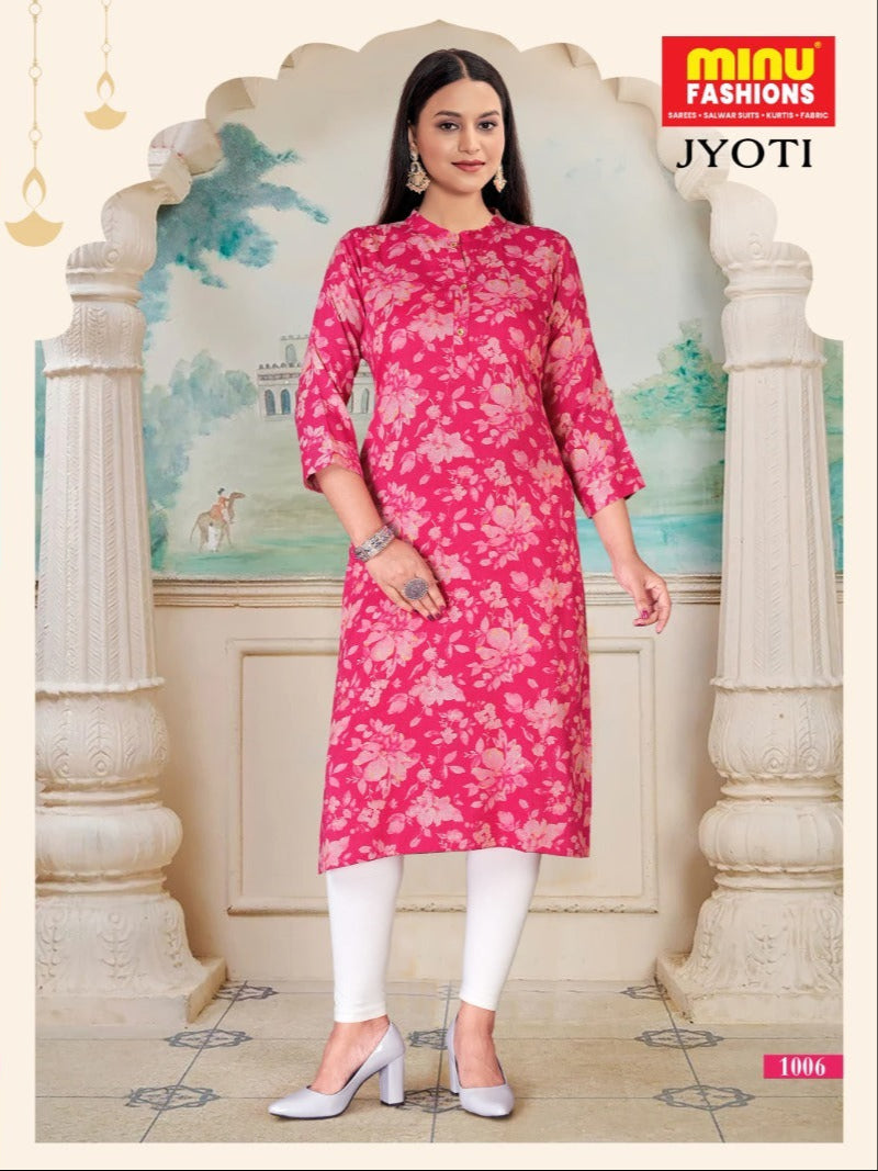 Printed Rayon Long Kurti Jyoti - 10 Pcs Set