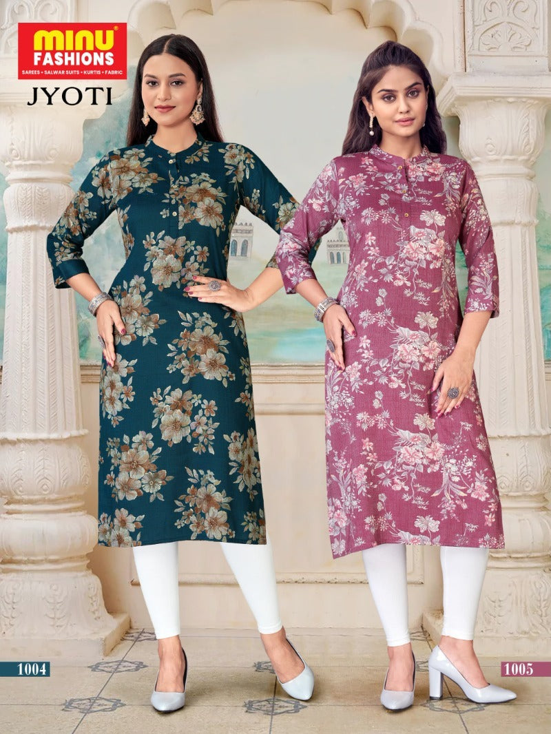 Printed Rayon Long Kurti Jyoti - 10 Pcs Set