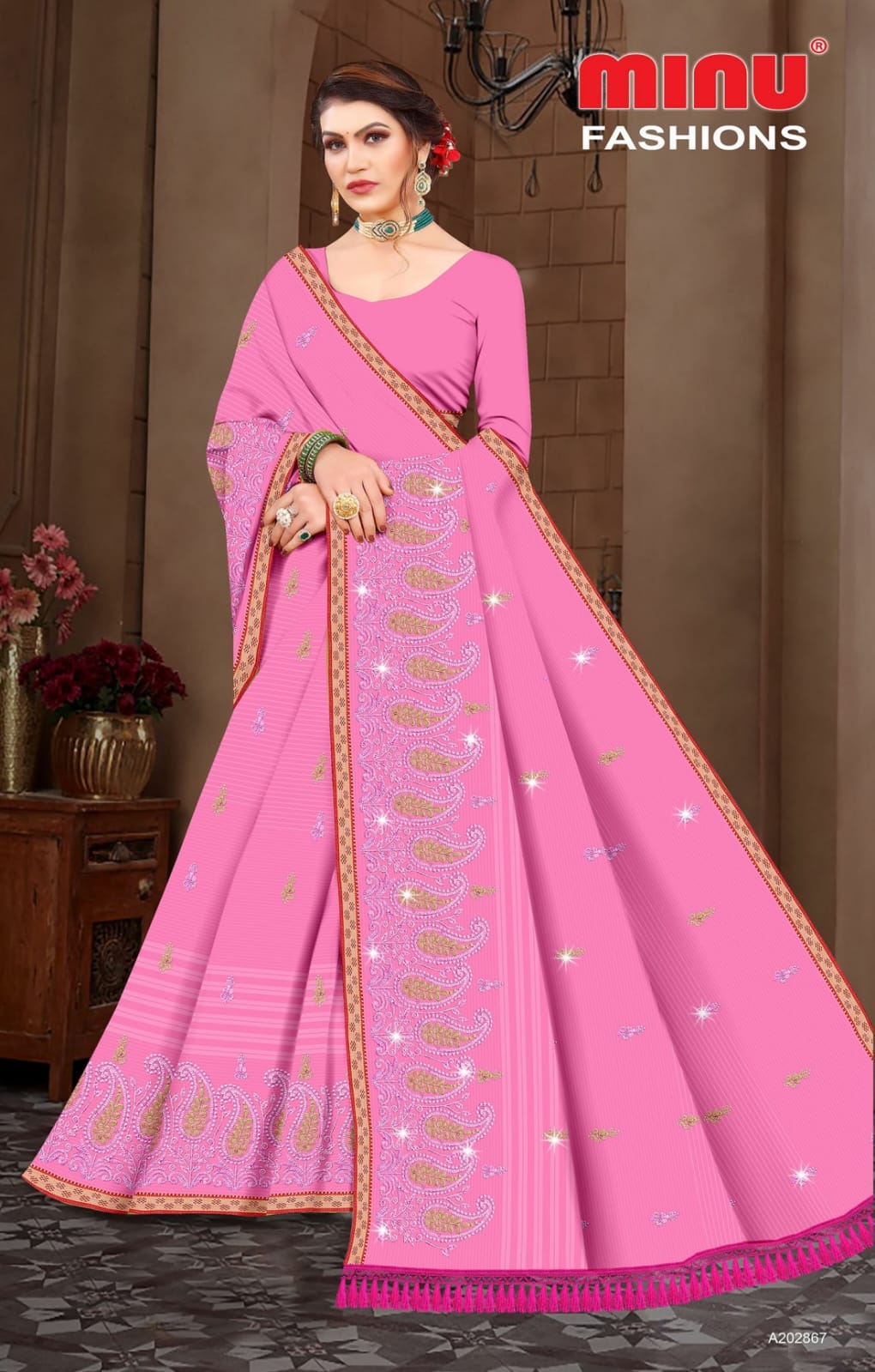 Embroidered Cotton Saree Malai Kofta Dlx (Special Rate) - 8 Pcs Set