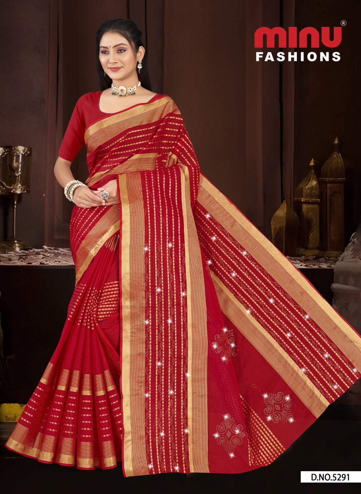 Embroidered Cotton Saree Mannat (Special Rate) - 8 Pcs Set