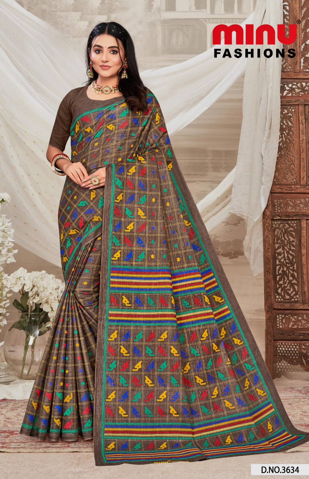 Malai Cotton Saree Meenakari - 8 Pcs Set