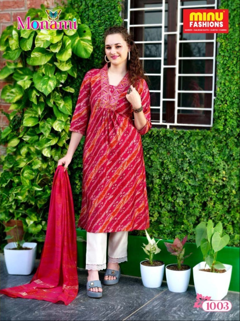 3 Piece Cotton Long Kurti Set Monami - 6 Pcs Set